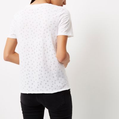 White star print burnout T-shirt